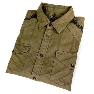 Guess Olive-Brown Embroidered Western Style Shirt